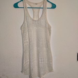 Eyelet racer back tank top off-white